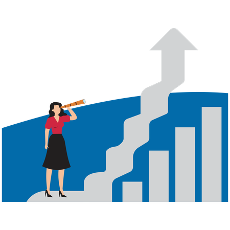 Geschäftsfrau stehend Blick an die Spitze der Grafik  Illustration