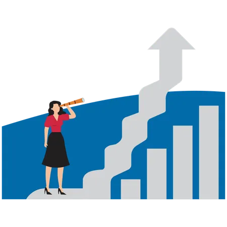 Geschäftsfrau stehend Blick an die Spitze der Grafik  Illustration