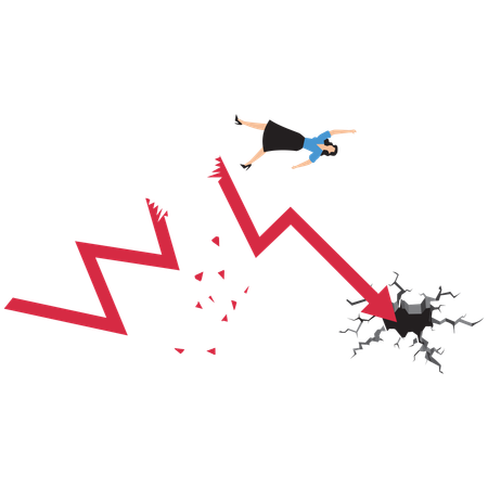 Geschäftsfrau steht vor dem Geschäftszusammenbruch  Illustration