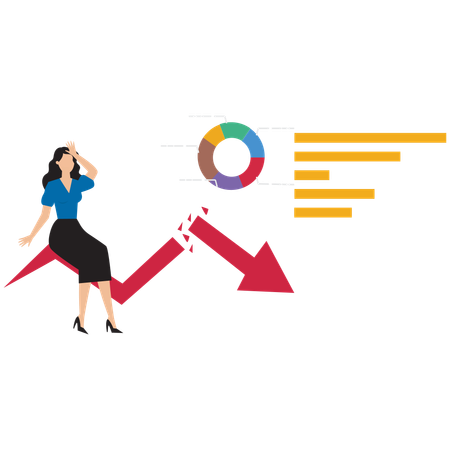 Geschäftsfrau steht vor dem geschäftlichen Niedergang  Illustration