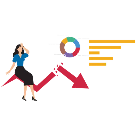 Geschäftsfrau steht vor dem geschäftlichen Niedergang  Illustration
