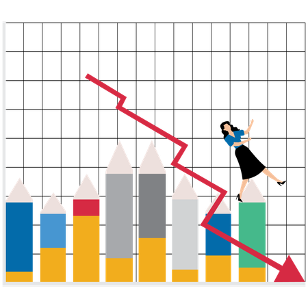 Geschäftsfrau steht vor Verlust an der Börse  Illustration