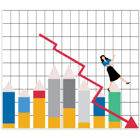 Geschäftsfrau steht vor Verlust an der Börse  Illustration