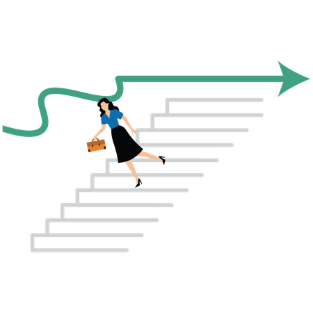 Geschäftsfrau steigt Treppe hinunter, von Diagramm, das nicht mehr wächst  Illustration