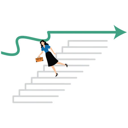 Geschäftsfrau steigt Treppe hinunter, von Diagramm, das nicht mehr wächst  Illustration