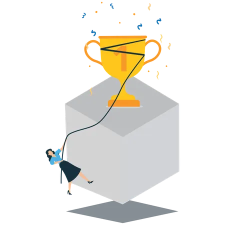 Geschäftsfrau vor Trophäen-Herausforderung  Illustration