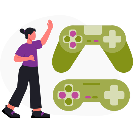 Geschäftsfrau steuert Joystick  Illustration