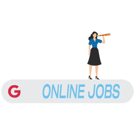 Geschäftsfrau auf der Suche nach Online-Jobs  Illustration