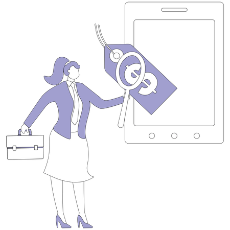Geschäftsfrau sucht Preisschild  Illustration