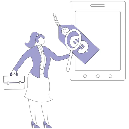 Geschäftsfrau sucht Preisschild  Illustration