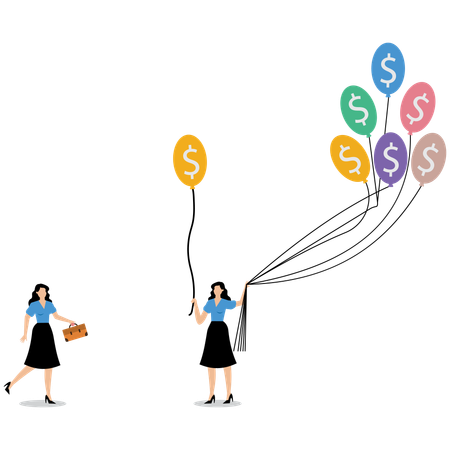 Geschäftsfrau teilt Finanzen  Illustration