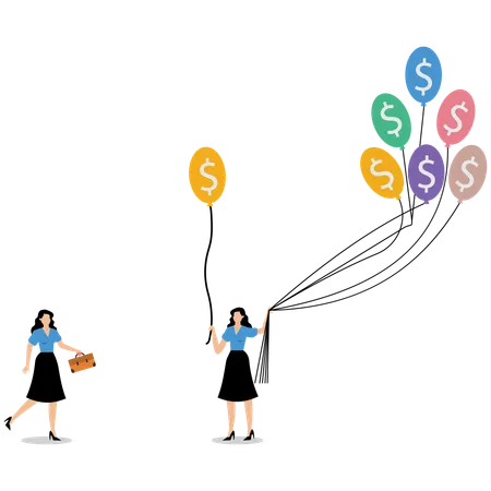 Geschäftsfrau teilt Finanzen  Illustration