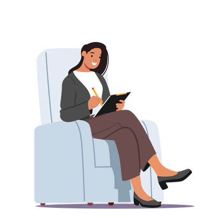 Geschäftsfrau trägt formale und sitzt im Sessel  Illustration