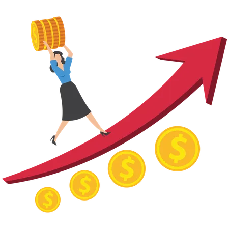 Geschäftsfrau trägt Münze entlang des wachsenden Pfeils  Illustration