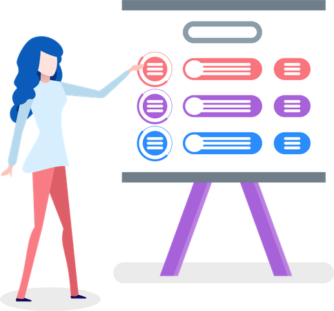 Geschäftsfrau und Arbeits-Business-Schema an Bord  Illustration