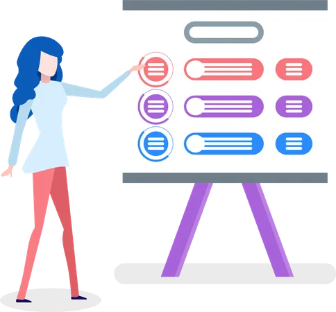 Geschäftsfrau und Arbeits-Business-Schema an Bord  Illustration