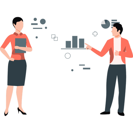 Geschäftsfrau und Mann zeigen Diagramm  Illustration