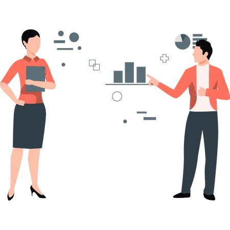 Geschäftsfrau und Mann zeigen Diagramm  Illustration