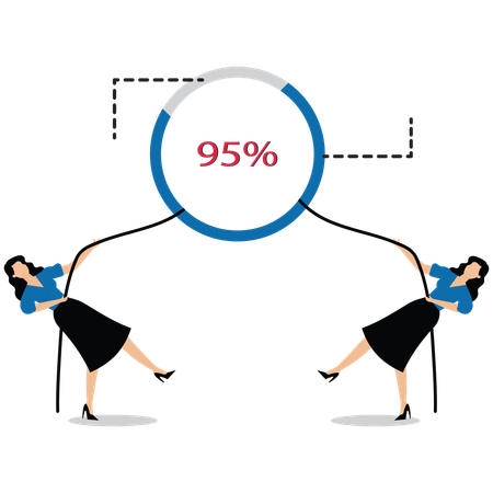 Geschäftsfrau und Konkurrent kämpfen um das größte Kreisdiagramm-Segment  Illustration