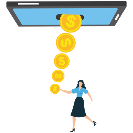 Geschäftsfrau verdient Geld durch mobile Technologie  Illustration