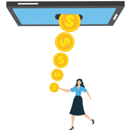 Geschäftsfrau verdient Geld durch mobile Technologie  Illustration