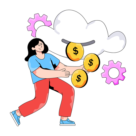 Geschäftsfrau verdient mit Cloud Earning  Illustration