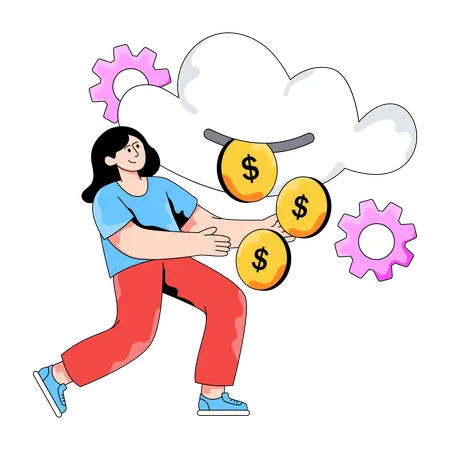 Geschäftsfrau verdient mit Cloud Earning  Illustration