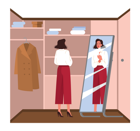 Geschäftsfrau putzt sich im Kleiderschrank  Illustration