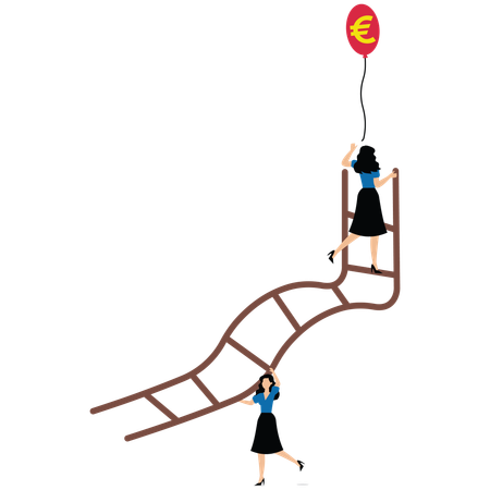 Geschäftsfrau versucht, Finanzballon zu fangen  Illustration