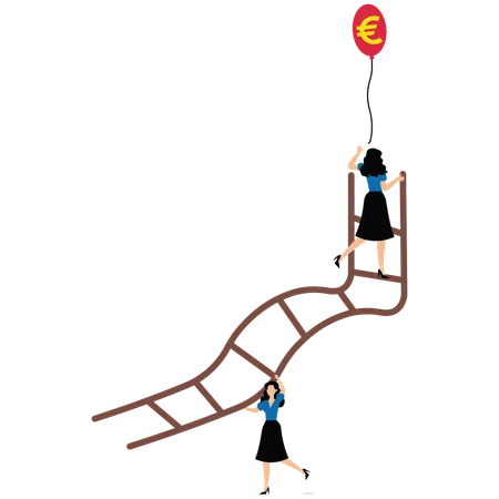 Geschäftsfrau versucht, Finanzballon zu fangen  Illustration