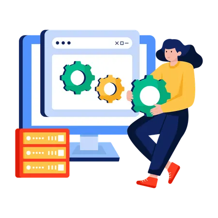 Geschäftsfrau verwaltet Web-Einstellungen  Illustration