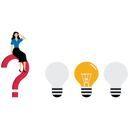Geschäftsfrau, die zwischen guten und schlechten Geschäftsideen wählt  Illustration