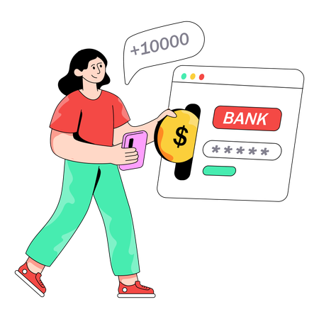 Geschäftsfrau zahlt Geld online ein  Illustration