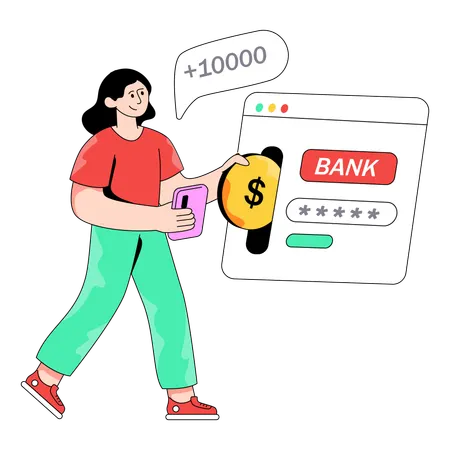 Geschäftsfrau zahlt Geld online ein  Illustration
