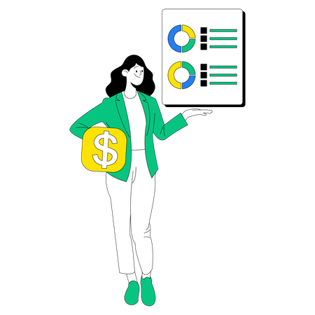 Geschäftsfrau zeigt Finanzdiagramm  Illustration