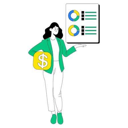 Geschäftsfrau zeigt Finanzdiagramm  Illustration