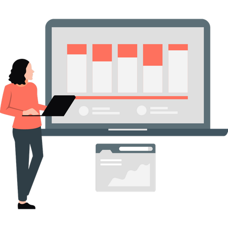 Geschäftsfrau zeigt Geschäftsdiagramm auf Laptop  Illustration