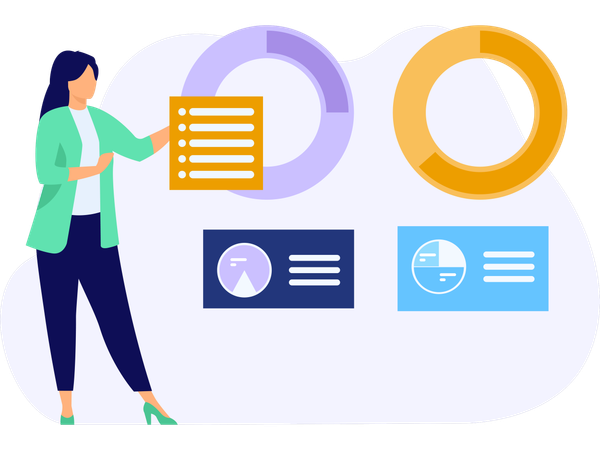 Geschäftsfrau zeigt SEO Analytics  Illustration