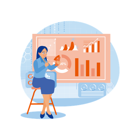 Geschäftsfrauen analysieren Diagrammdaten per Mobiltelefon  Illustration