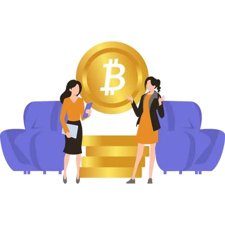 Geschäftsfrauen diskutieren über Bitcoin  Illustration