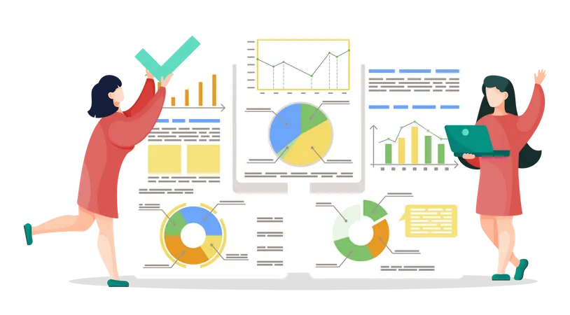 Geschäftsfrauenteam untersucht Datenanalyse  Illustration