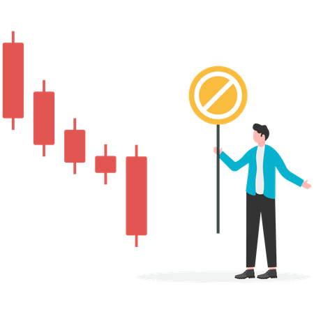 Geschäftsinvestoren versuchen, den Abwärtstrend des Pfeils mit einem Drop Arrow Chart zu stoppen  Illustration