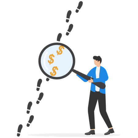 Geschäftsleute analysieren mit der Lupe Fußspuren mit Dollarzeichen  Illustration