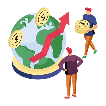 Geschäftsleute analysieren globales Investitionsdiagramm  Illustration