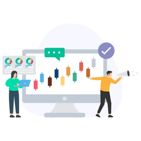 Geschäftsleute analysieren Markttrends  Illustration