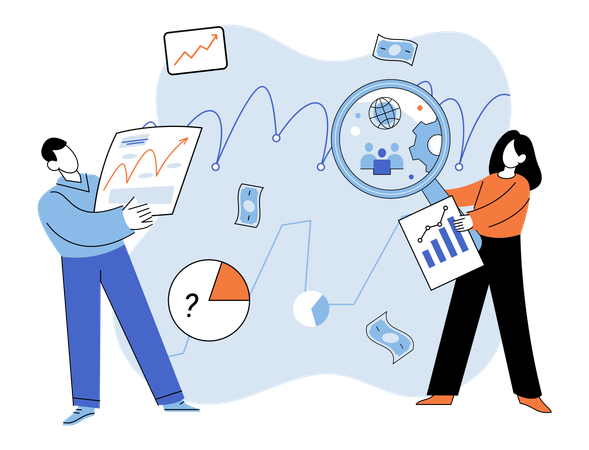 Geschäftsleute Die Analyse von Markttrends hilft Unternehmen, neue Chancen zu erkennen  Illustration