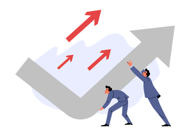Geschäftsleute ändern die Richtung ihrer Geschäftsstrategie und treiben das Finanzdiagramm nach oben  Illustration