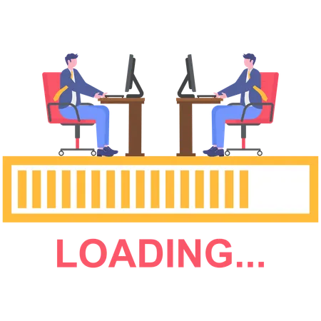 Geschäftsleute arbeiten am Computer und beobachten dabei den Ladevorgang  Illustration