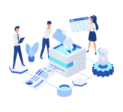 Geschäftsleute, die an Analysen arbeiten  Illustration