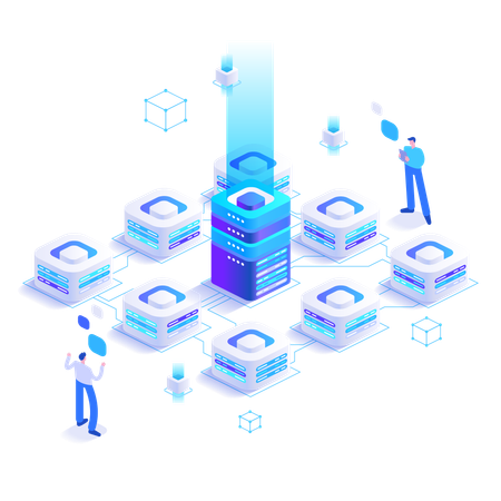 Geschäftsleute arbeiten am Big Data-Management  Illustration